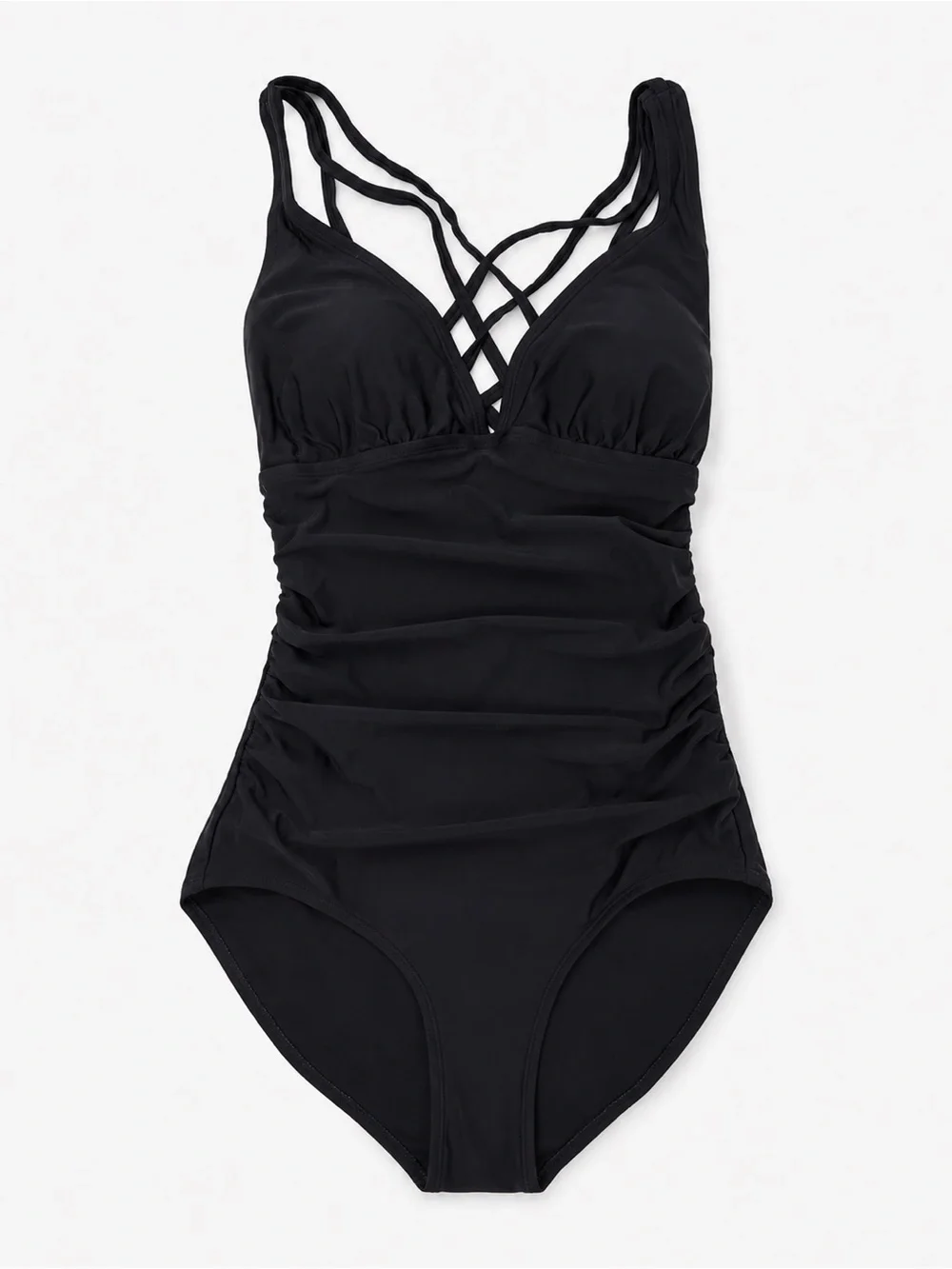 Kona Sol Black One-Piece Swimsuit with Strappy Crisscross Front
